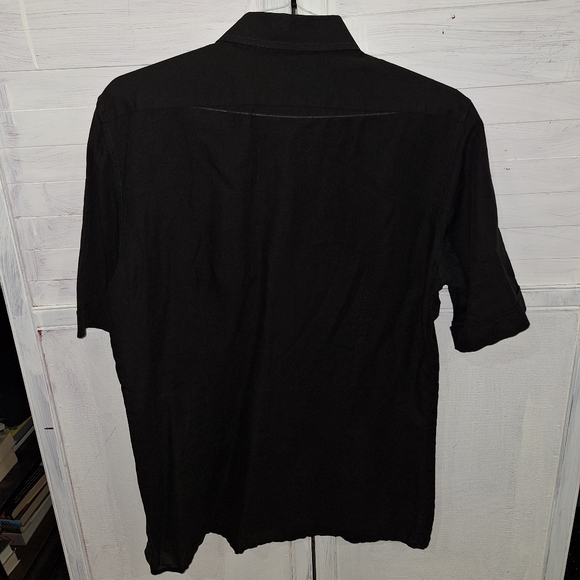 New York Industrie linen blend short sleeve button up Large made in Italy - Picture 3 of 4